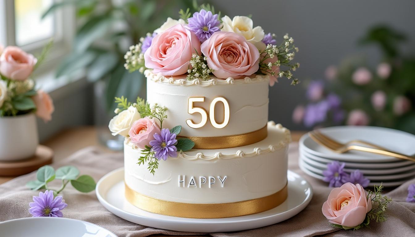 descubra bolos de aniversário elegantes para mulheres de 50 anos, combinando beleza floral e simplicidade para uma celebração inesquecível.