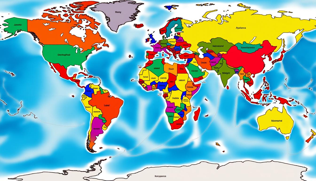 explore o mapa político do planisfério e obtenha uma visão global detalhada das nações, suas fronteiras e organizações internacionais.