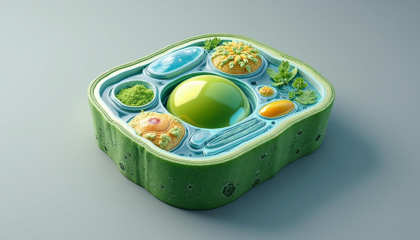 explore uma maquete detalhada de célula vegetal, conheça suas estruturas e funções essenciais para a vida das plantas.