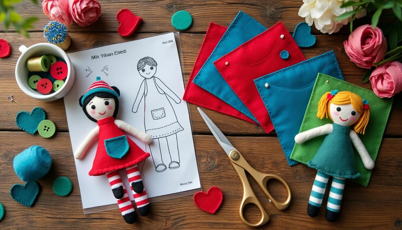 descubra nosso molde criativo para bonecas de feltro com guia passo a passo, ideal para artesãos e iniciantes criarem peças encantadoras e personalizadas.