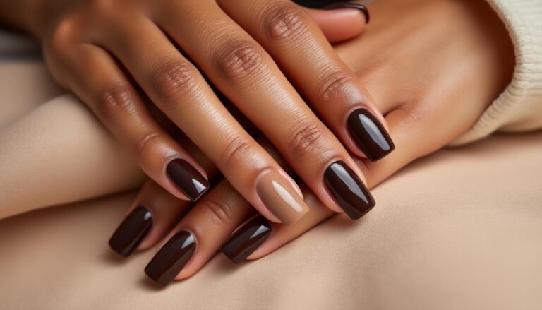 unhas na tonalidade chocolate: uma elegância doce e sofisticada para realçar a beleza das suas mãos com estilo e charme.