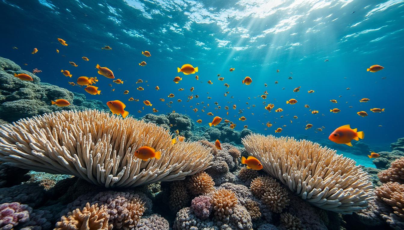 explore uma ilustração detalhada do oceano, mergulhando artisticamente nas profundezas marinhas para revelar a beleza e a vida subaquática de forma única.