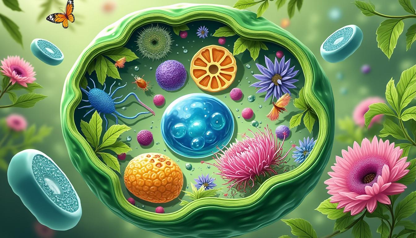 explore um modelo detalhado de célula vegetal, destacando sua estrutura e funções essenciais para compreender os processos biológicos das plantas.